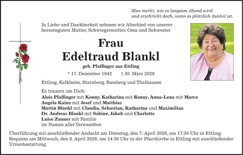 Traueranzeige Edeltraud Blankl