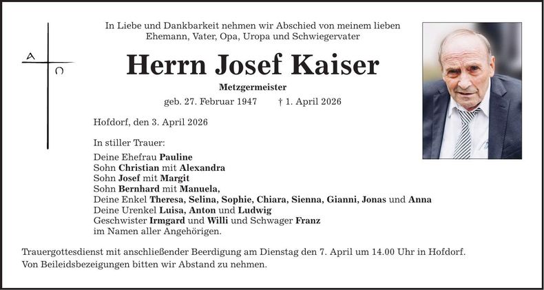 Traueranzeige Josef Kaiser