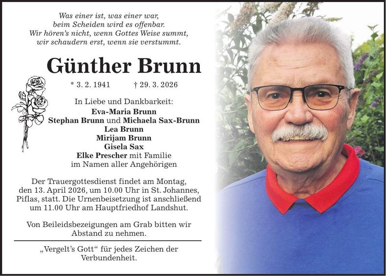 Traueranzeige Günther Brunn