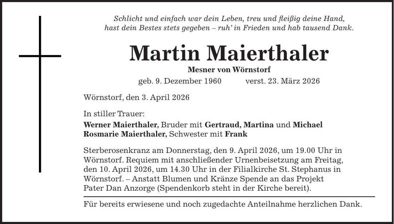 Traueranzeige Martin Maierthaler