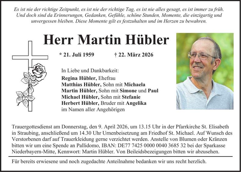 Traueranzeige Martin Hübler