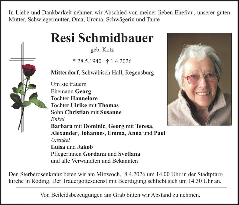 Traueranzeige Theresa Schmidbauer