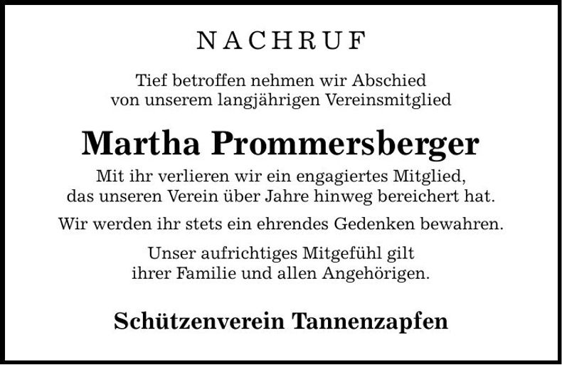 Traueranzeige Martha Prommersberger