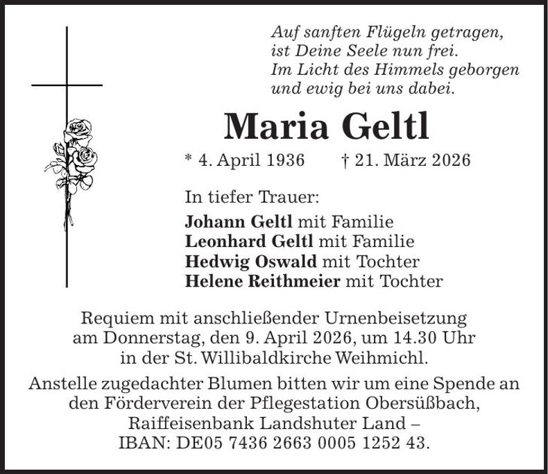 Traueranzeige Maria Geltl