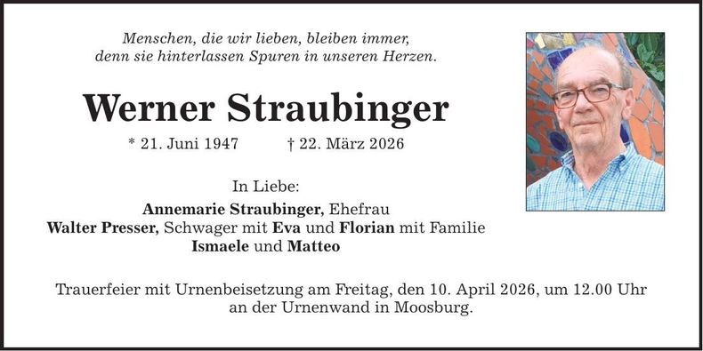 Traueranzeige Werner Straubinger