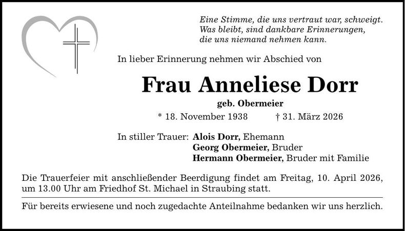 Traueranzeige Anneliese Dorr