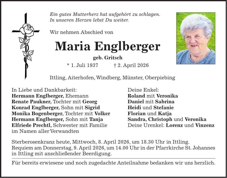 Traueranzeige Maria  Englberger 