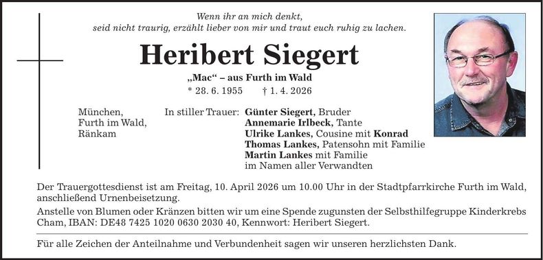 Traueranzeige Heribert Siegert
