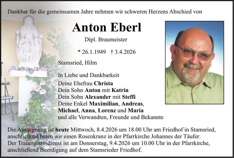 Traueranzeige Anton Eberl