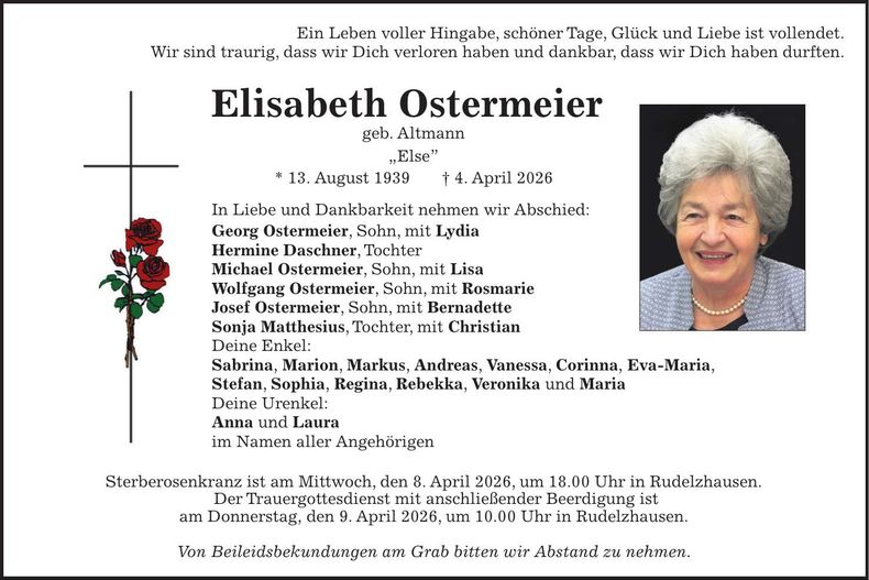 Traueranzeige Elisabeth Ostermeier