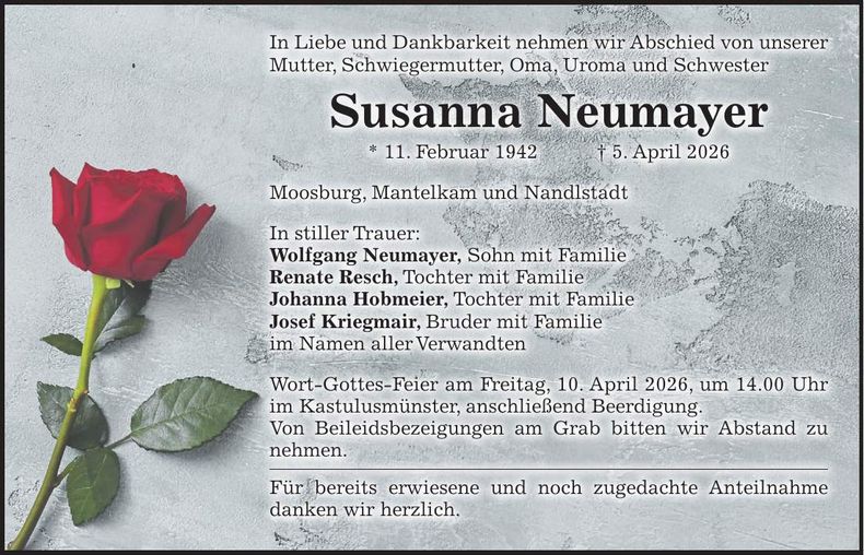 Traueranzeige Susanna Neumayer