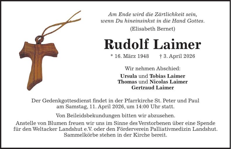 Traueranzeige Rudolf Laimer