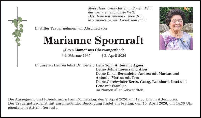 Traueranzeige Marianne Spornraft