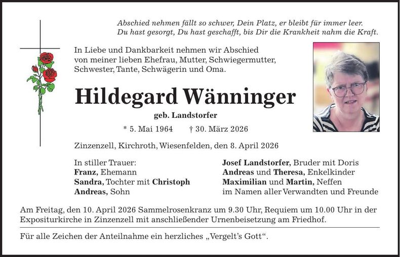 Traueranzeige Hildegard Wänninger