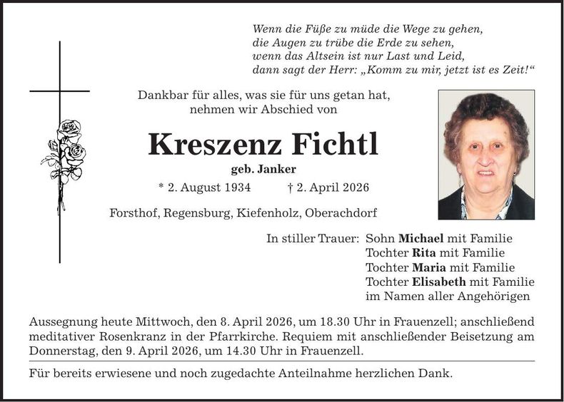 Traueranzeige Kreszenz Fichtl