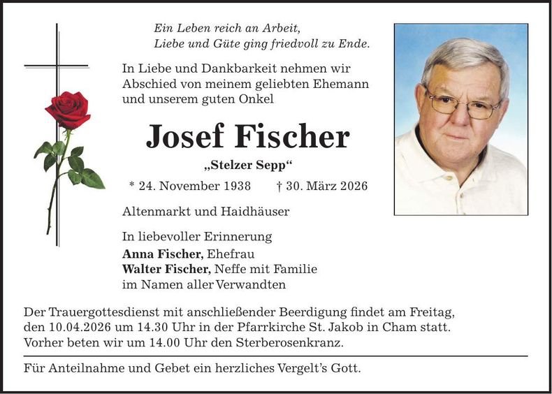 Traueranzeige Josef Fischer