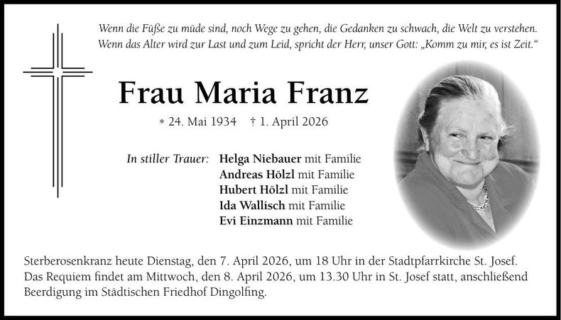 Traueranzeige Maria Franz