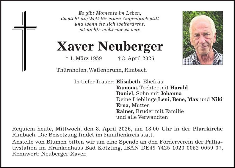 Traueranzeige Xaver Neuberger