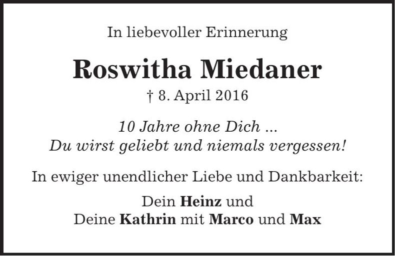 Traueranzeige Roswitha Miedaner