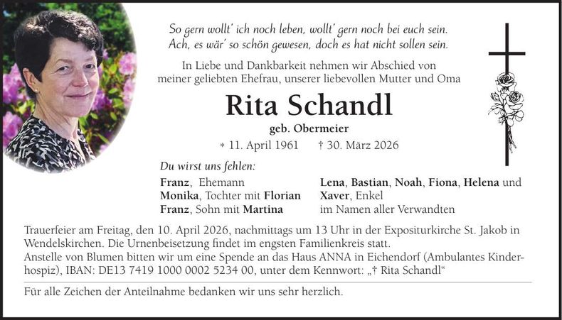 Traueranzeige Rita  Schandl