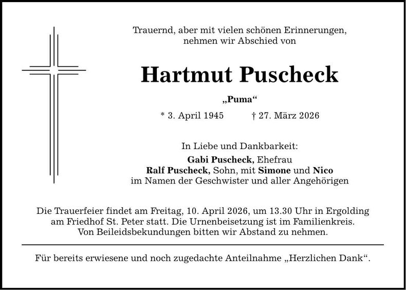 Traueranzeige Hartmut Puscheck