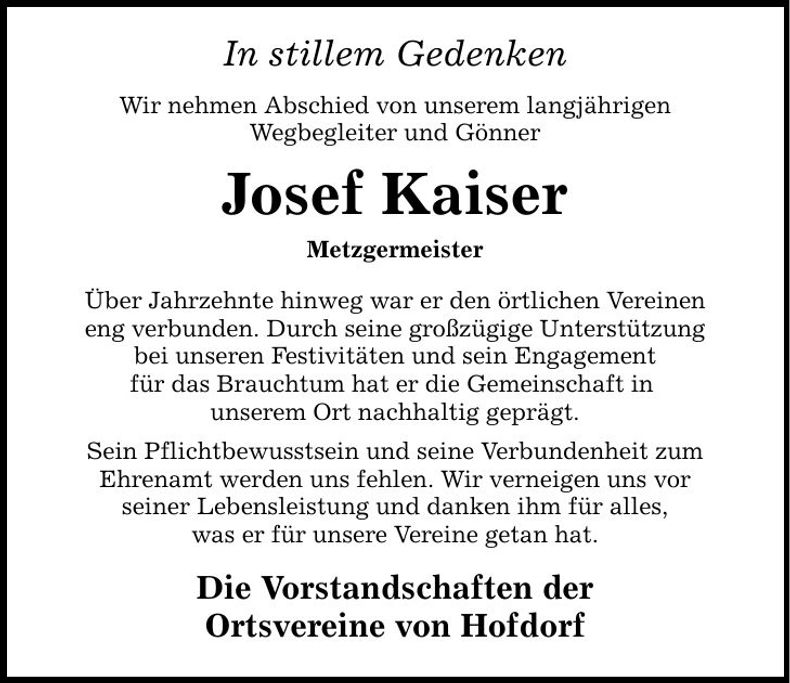 Traueranzeige Josef Kaiser