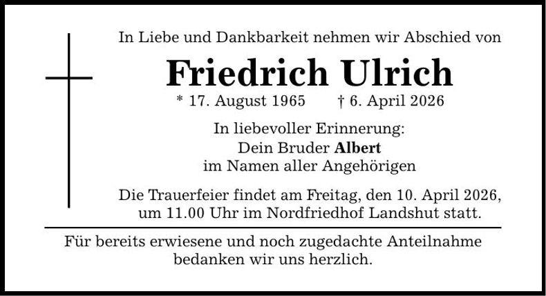 Traueranzeige Friedrich Ulrich