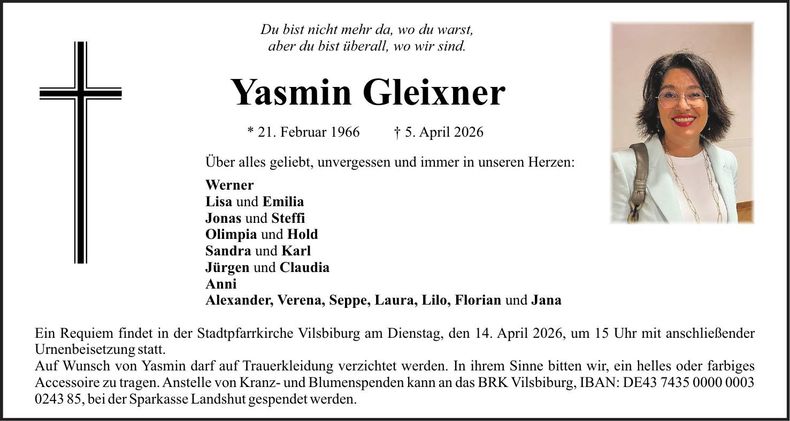 Traueranzeige Yasmin  Gleixner