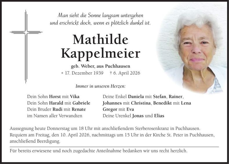 Traueranzeige Mathilde Kappelmeier