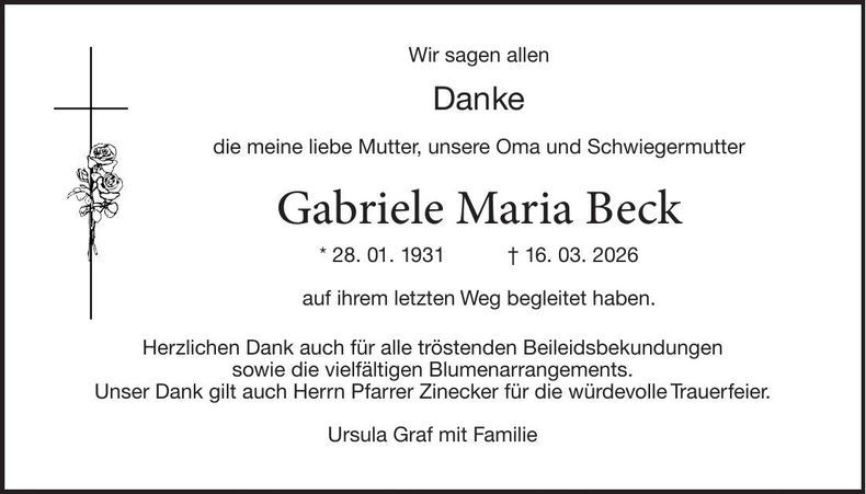 Traueranzeige Gabriele Maria Beck