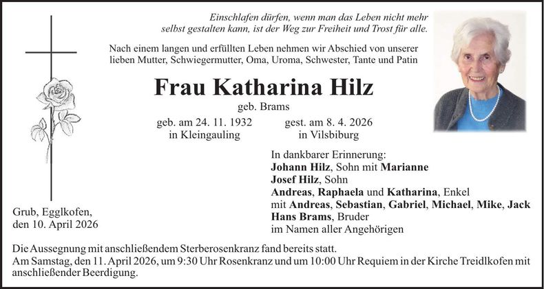 Traueranzeige Katharina Hilz