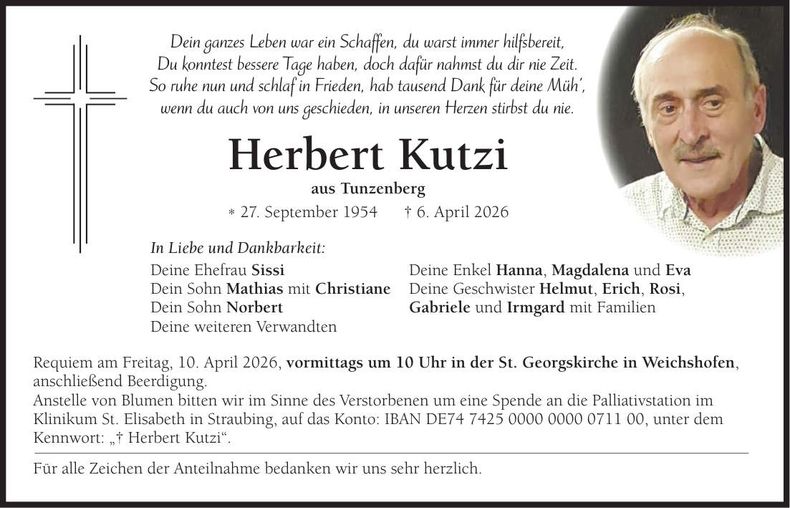 Traueranzeige Herbert Kutzi