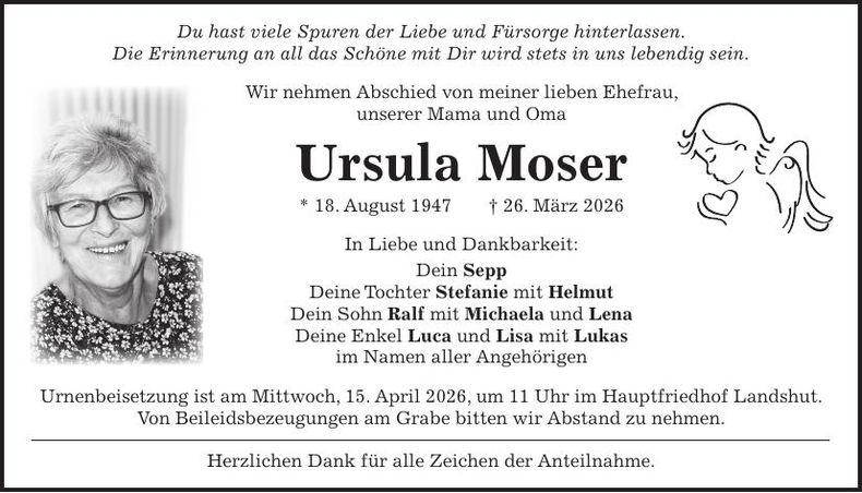 Traueranzeige Ursula Moser