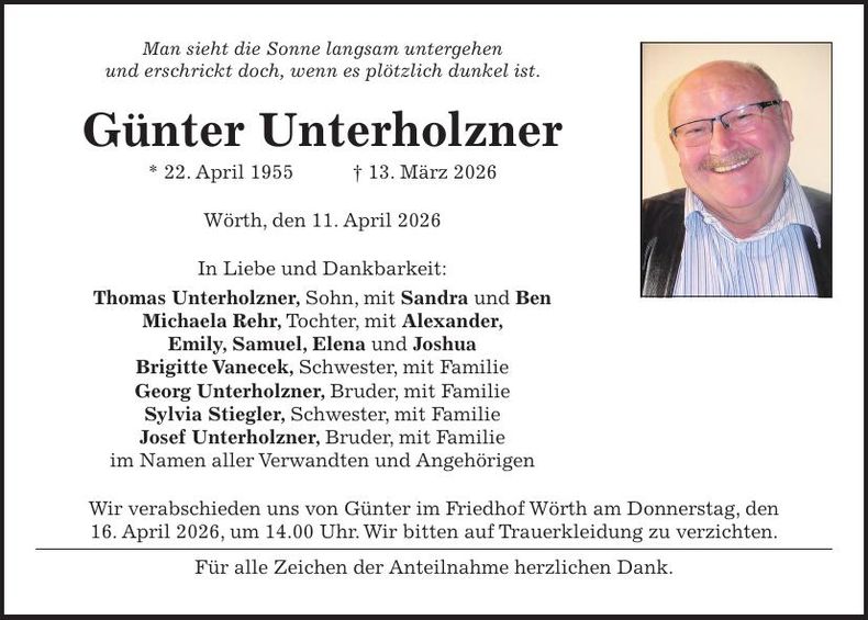 Traueranzeige Günter Unterholzner