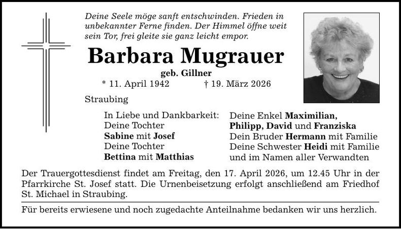 Traueranzeige Barbara Mugrauer