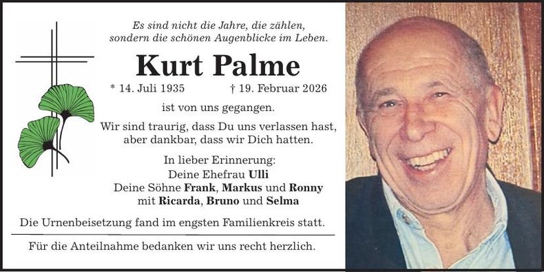 Traueranzeige Kurt Palme