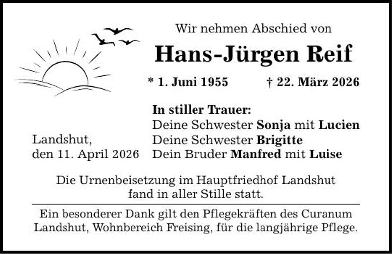 Traueranzeige Hans-Jürgen Reif