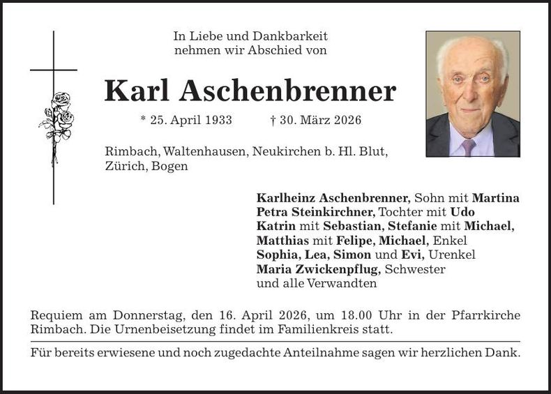 Traueranzeige Karl Aschenbrenner