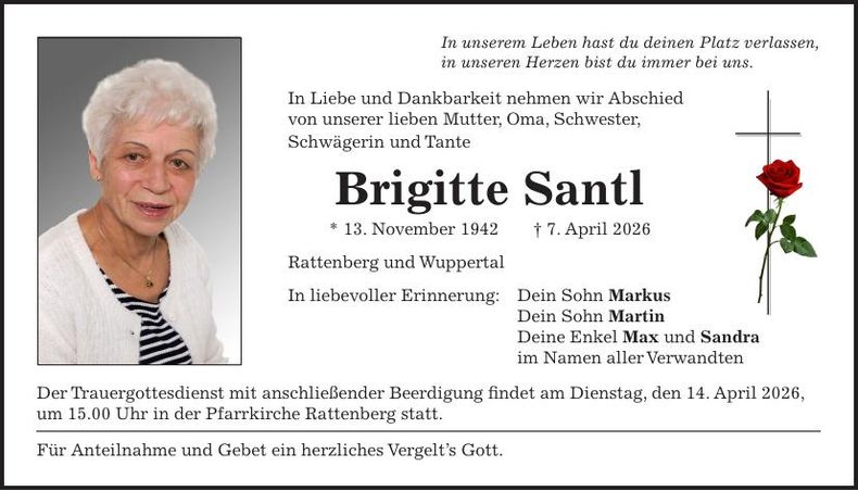 Traueranzeige Brigitte Santl