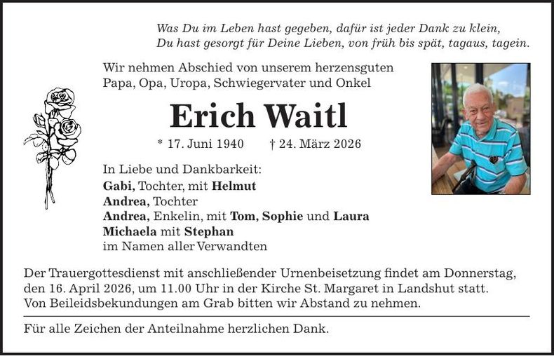 Traueranzeige Erich Waitl