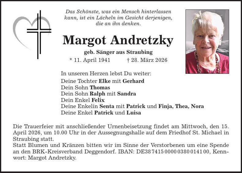 Traueranzeige Margot Andretzky