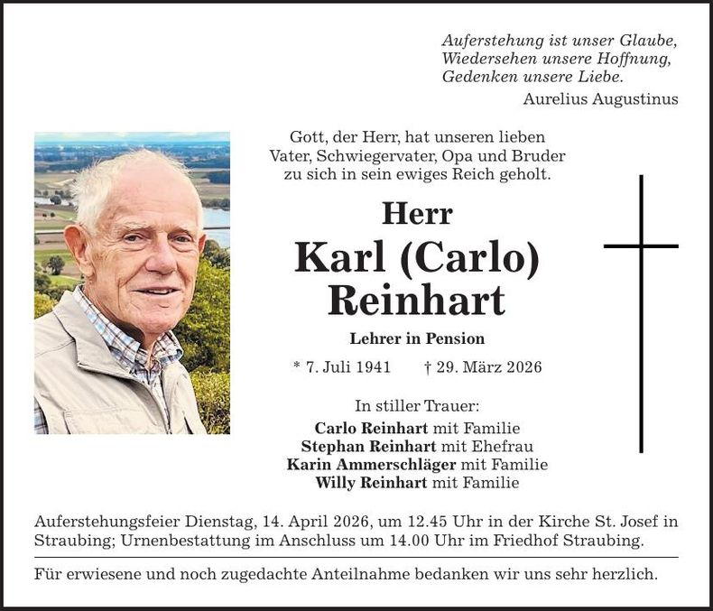 Traueranzeige Karl Reinhart