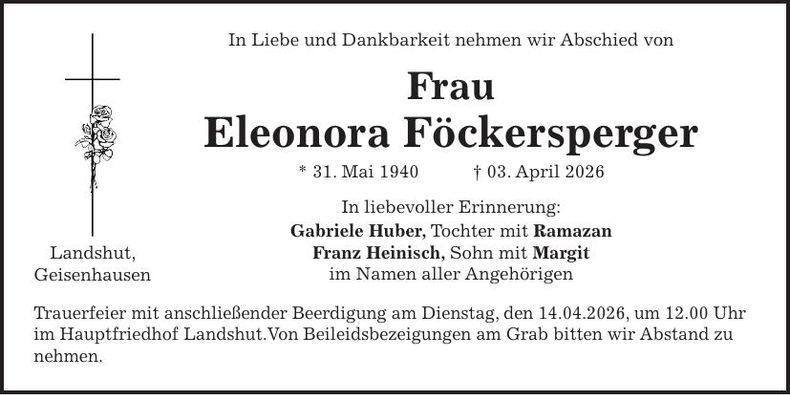 Traueranzeige Eleonora Föckersperger