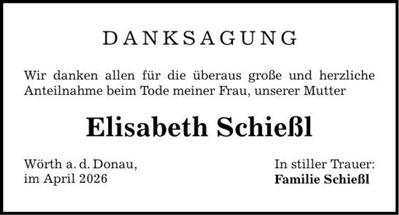 Traueranzeige Elisabeth Schießl