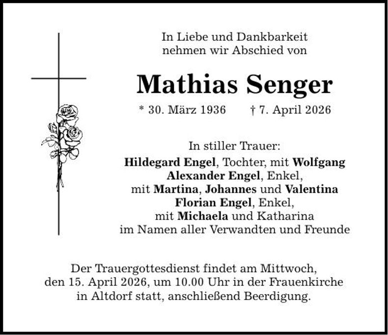 Traueranzeige Mathias Senger