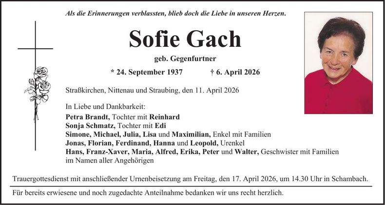 Traueranzeige Sofie Gach