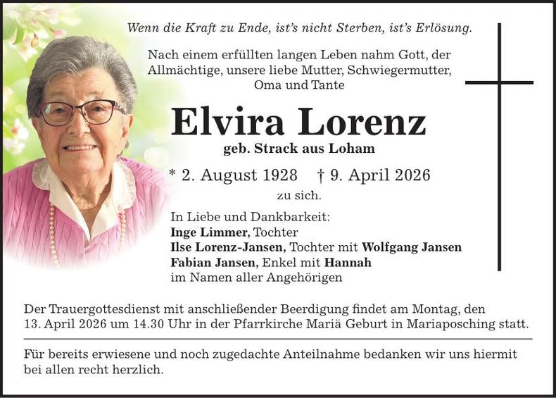 Traueranzeige Lorenz Elvira