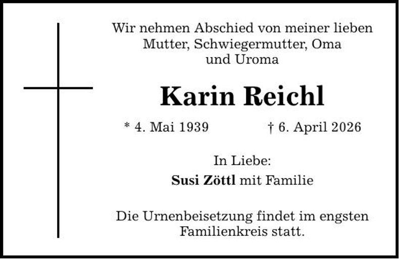 Traueranzeige Karin Reichl