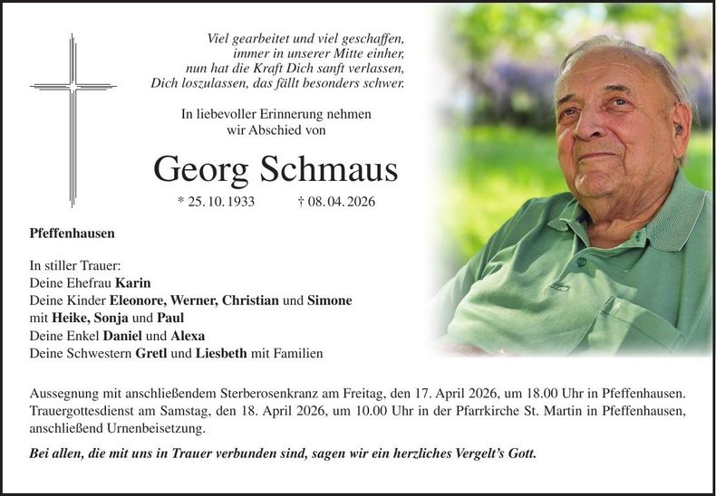 Traueranzeige Georg Schmaus