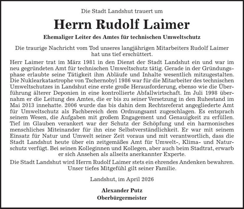 Traueranzeige Rudolf Laimer